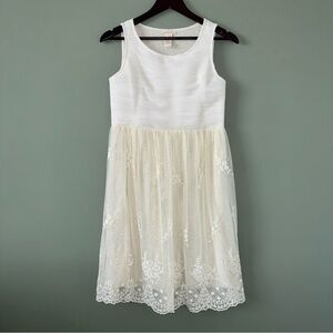 Sundance Ivory Off White Sleeveless Pleated Mesh Embroidered Lace Dress 4